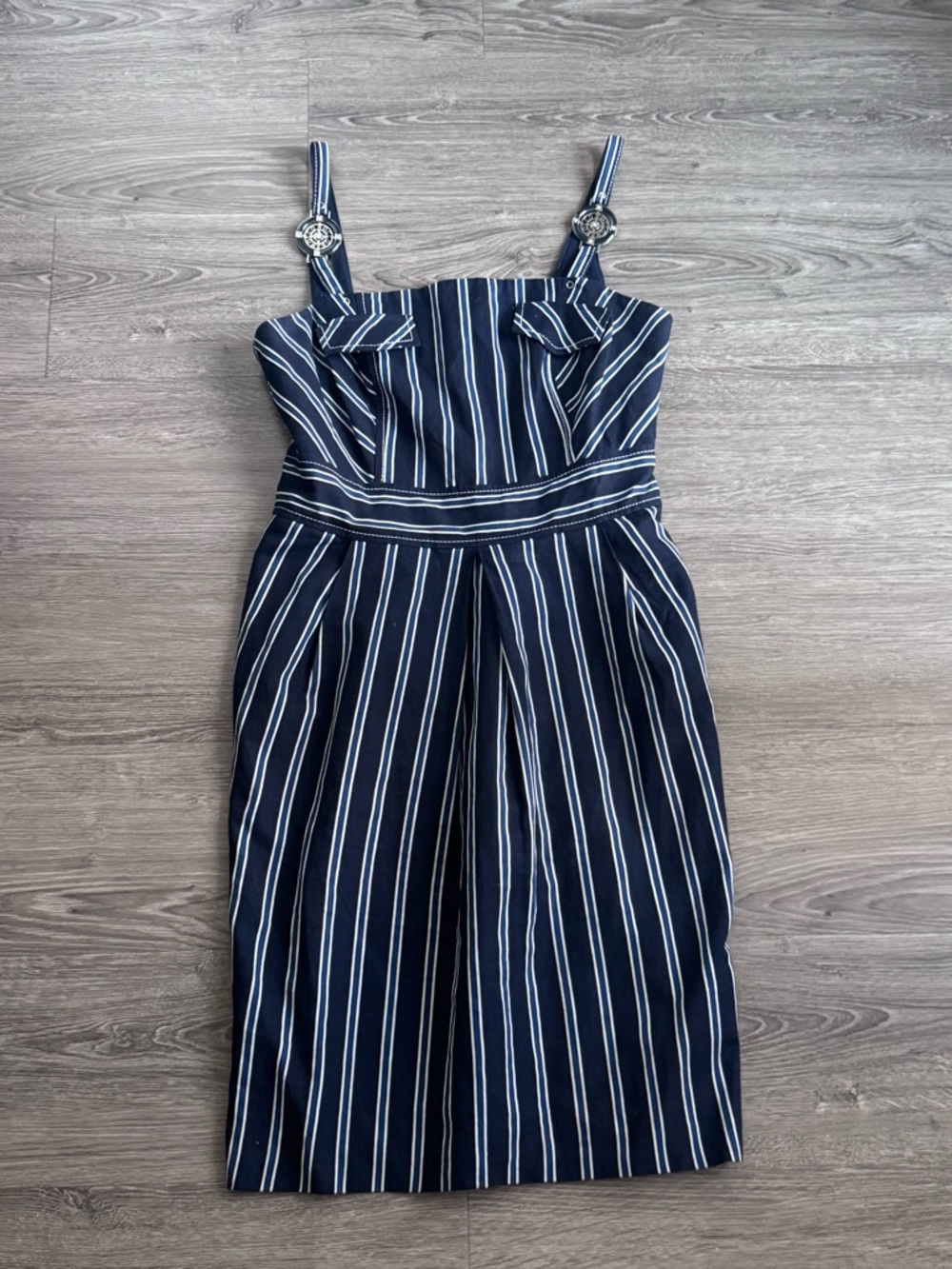 Roccobarocco Navy Striped Sleeveless Dress